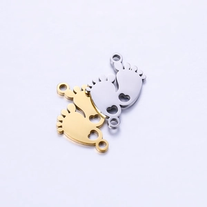 Polished stainless steel baby feet pendants in gold and silver for DIY jewelry