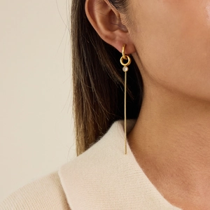 Boucles d'Oreilles Pendantes Longues à Pompons en Acier Inoxydable et Zircone Design Géométrique Plaqué Or pour Femmes