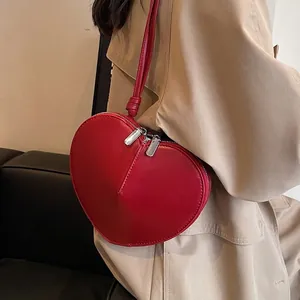 Borsa A Tracolla A Forma Di Cuore Pelle PU Tinta Unita Doppia Cerniera Piccola Chic Borsa A Mano Minimalista Per Donna