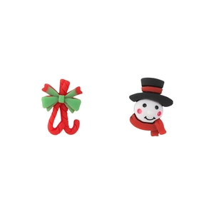 Asymmetric Christmas stud earrings featuring Santa, snowman, and reindeer charms