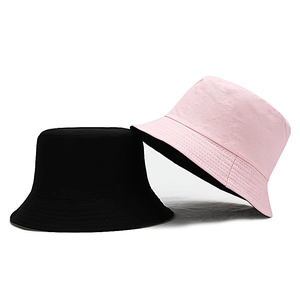 High-quality cotton bucket hats for men and women in solid black and pink colors