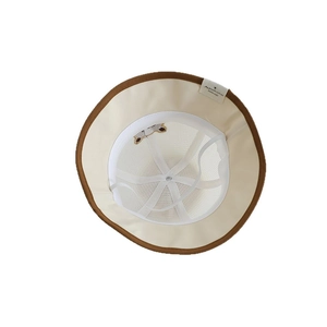 Toddler mesh bucket hat with bear embroidery and breathable interior lining detail