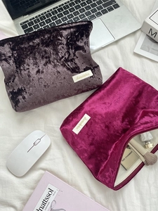 Large capacity ice velvet cosmetic bags in deep purple and magenta with embossed texture