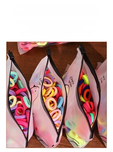Colorful seamless elastic hair ties set neatly stored in a matte frosted zipper bag