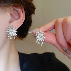 Firework Starburst Stud Earrings With Rhinestones And 925 Sterling Silver Earring Post For Women Fashion Jewelry