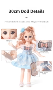 Detailed 30cm doll features with 3D eyes, movable ball joints, and lace princess dress