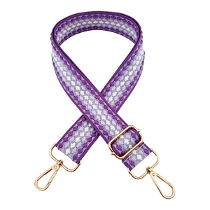 Adjustable wide replacement shoulder strap with purple geometric pattern and gold hardware