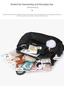 Nylon tote bag interior storage capacity showing iPad, notebook, and travel essentials