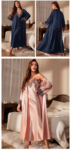 Détail d'un ensemble de nuit en satin avec dentelle délicate et texture de tissu soyeux