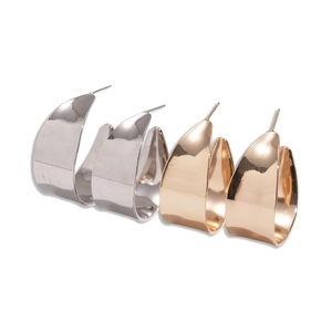 Polished metallic C-shaped stud earrings in gold and silver finish for women