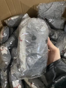 Bulk package of gray knitted crocodile socks showing detailed knit texture in a box