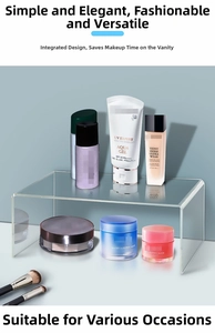 U-shaped acrylic shelf riser for makeup storage with thick transparent finish
