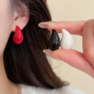 Three-color drop earrings set in red, black, and white with glossy finish resin