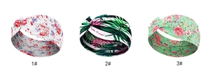 Three bohemian knotted headbands in floral and striped patterns for yoga and sports