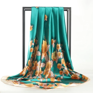 Floral Print Square Scarf Satin Satin Like Polyester Elegant Head Wrap Hijab Fashion Shawl For Women Printed Accessory