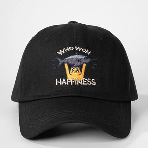 Casquette de baseball en coton noir avec broderie chat et texte WHO WON HAPPINESS