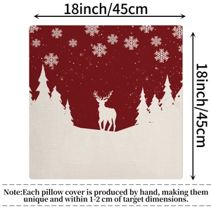 Christmas reindeer and snowflake print linen pillow case in red and white 18x18 inch