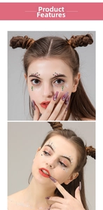 Detailed view of colorful facial rhinestone stickers with pink, green and white gems