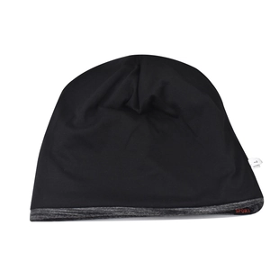 Versatile black knit beanie with grey trim and orange SPORT logo for outdoor activities