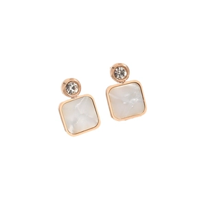 Elegant rose gold square shell earrings featuring white marble inlay and sparkling crystals