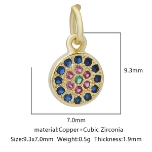 Detailed size specifications for the gold micro-pave cubic zirconia evil eye pendant