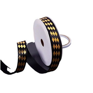 Golden diamond pattern black ribbon roll for gift wrapping and DIY bouquets