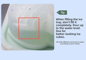 Close-up of light green silicone ice mold featuring internal water level scale line