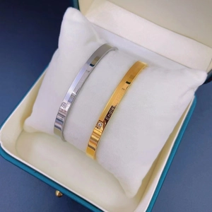 Titanium Steel Endless Love Engraved Bangle Bracelet Rhinestone Inlaid Gold Silver Plated Fashion Women Jewelry Hand Cuff