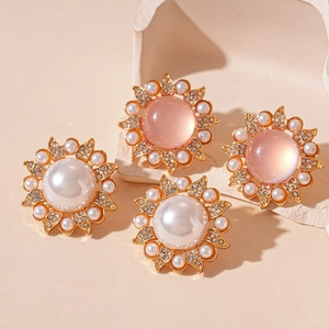Retro Sunflower Stud Earrings Alloy Rhinestone Faux Artificial Pearl With Silver Earring Post French Vintage Style For Women