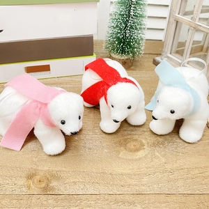 Christmas Polar Bear Hanging Ornament White Flocked Foam Animal With Colorful Scarf For Holiday Xmas Tree Decoration