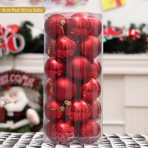 Red 4cm Christmas ball ornaments set with matte and glitter finishes in cylinder box