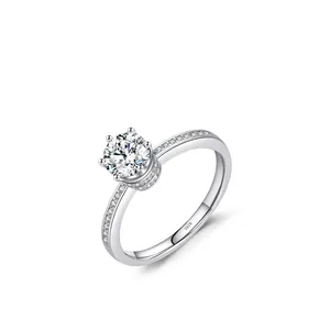 925 Sterling Silver Ring Round Cubic Zirconia Crown Engagement Wedding Jewelry Shiny Korean Style For Women