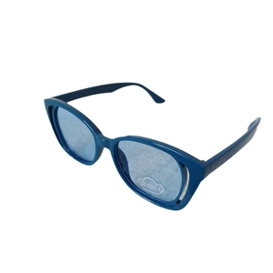 Kids trendy blue cat eye sunglasses with UV400 protection and hollow out frame design