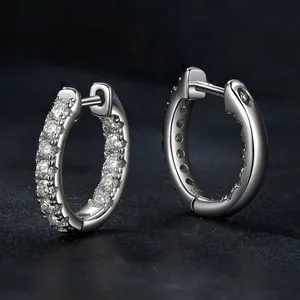Elegant S925 sterling silver hoop earrings with sparkling moissanite stones