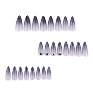 Y2K dark gradient ombre press-on nails with silver glitter and rhinestone accents
