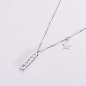 Silver geometric rectangle pendant necklace with sparkling cubic zirconia and star charm