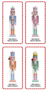 Detail of 50cm macaron colored wooden nutcrackers in four pastel styles for Christmas decor