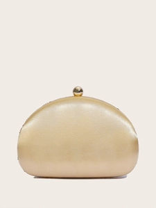 Elegant gold shell evening clutch bag with silk-like texture and metallic ball clasp