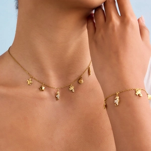 Set gioielli oceano in acciaio inossidabile oro 18K con ciondoli stella marina e palma