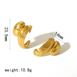 Irregular geometric gold chunky hoop earrings with 23.5mm height and 14mm width