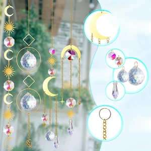 Set da 3 acchiappasole dorati con ciondoli a prisma K9 a forma di sole, luna e stelle