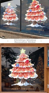 Détails des stickers de fenêtre sapin de Noël rouge et blanc avec texte Merry Christmas