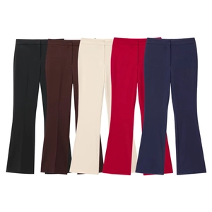 Pantalon évasé taille haute pour femmes en noir, marron, beige, rouge et bleu marine