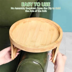 Sofa Armrest Tray Natural Bamboo Foldable Clip On Couch Side Table For Drinks Snacks Remote Control Home Storage