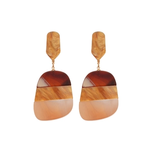 Minimalist acetate oval drop earrings with geometric resin tortoiseshell pattern design
