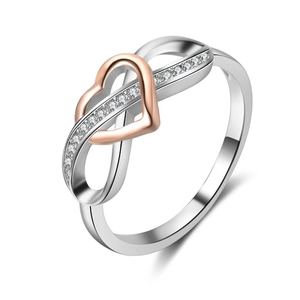 Infinity Heart Ring Two Tone Rose Gold Plated Cubic Zirconia Pave Jewelry For Women