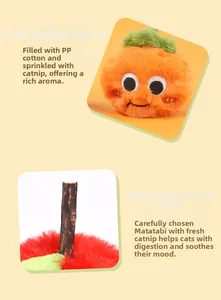 Detailed view of cat toy with plush stuffing, silvervine stick and organic catnip