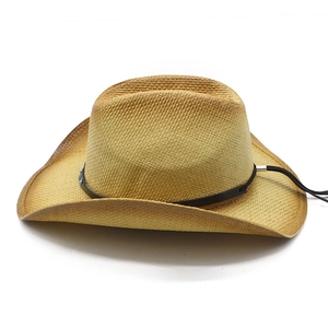 Classic straw western cowboy hat with turquoise beads and adjustable chin strap