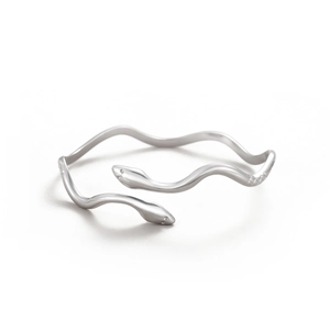 Minimalist silver stainless steel snake shaped adjustable bracelet with wavy lines