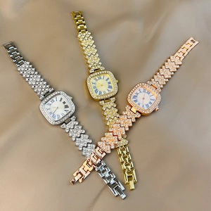 Elegant ladies square quartz watches in silver, gold, and rose gold with crystal accents